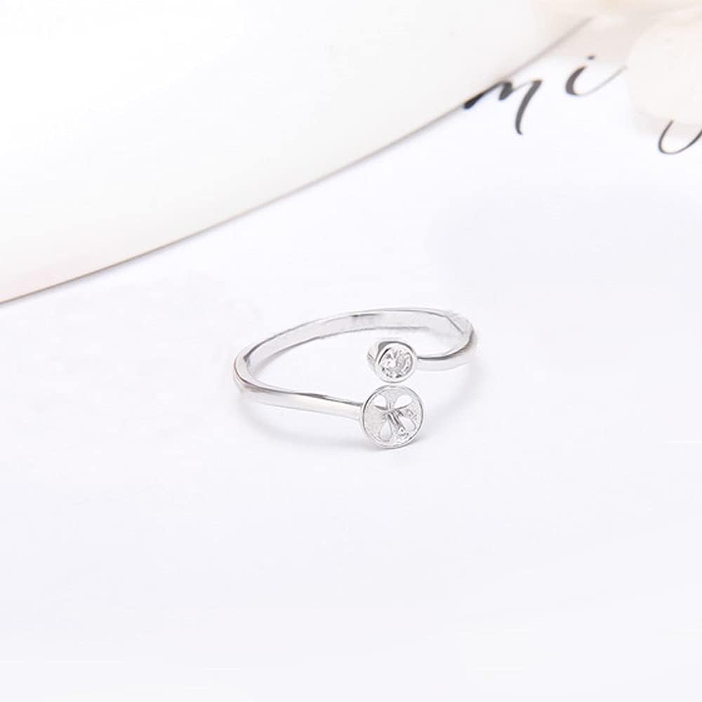 Sterling Silver CZ Adjustable Rings for Women, Design Ring Mounts Fittings with Pearl Seat for DIY Jewelry Making