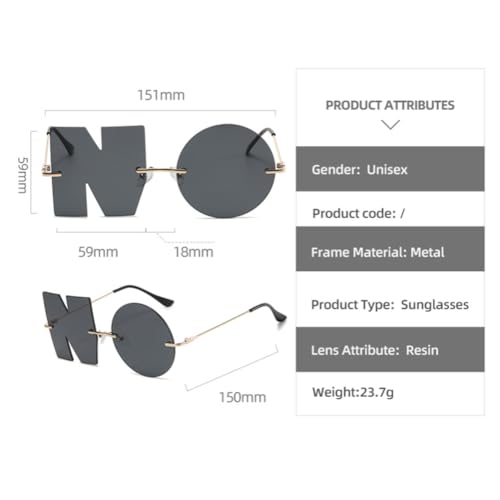 Image of ENTHYI Letter NO Party Rimless Irregular Design Sunglasses For Men /Women UV400 Streetwear Eyewears