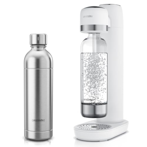 Arendo - Soda Maker Wassersprudler – inkl. 1000 ml Wasserflasche BPA frei + 1000ml WAsserflasche Edelstahl – fein dosierbar – Soda Streamer kompatibel mit 60 l CO2 Zylindern