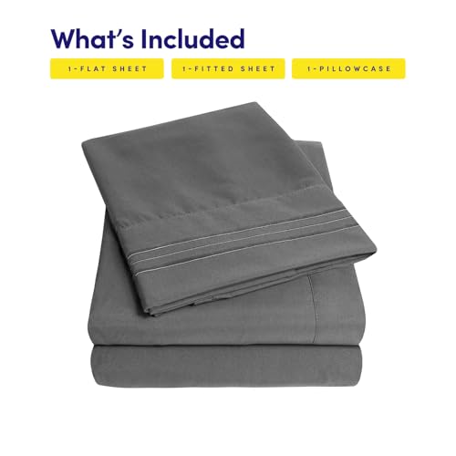 Image of 1500 Supreme Collection Twin XL Sheet Sets Gray - 3 Piece Bed Sheets and Pillowcase Set for Twin XL Mattress - Extra Soft, Elastic Corner Straps, Deep Pocket Sheets, Twin XL Gray