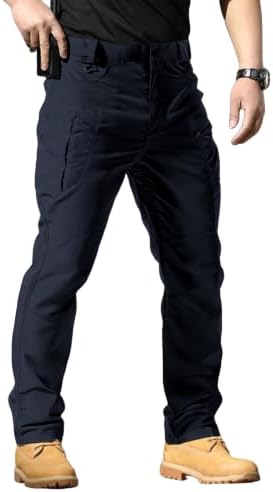 PIDO YOGA Men's Stretch Tactical Pants Waterproof Ripstop Fabric Cargo Pants Lightweight Casual Hiking Outdoor Work Pants (No Belt),Navy Blue