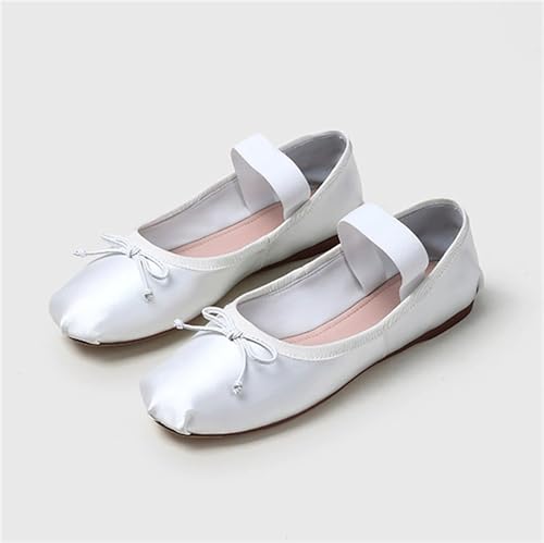 Ballet Flats Shoes for Women Ballerina Satin Flats Ladies Bow Casual Mary Jane Elastic Strap Flats2