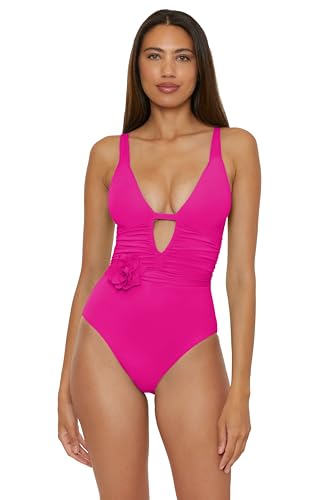 BECCA Women's Garden of Eden One Piece Swimsuit, Plunge Neck, Bathing Suits