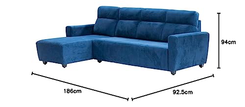 Image of Wakefit Sofa Set | 3 Year Warranty | Sofa 3 Seater, 3 Seater Sofa for Living Room, Wooden Sofa Set, 3 Seater + Left Aligned, Sofa for Living Room - Belize(Fabric-Velvet : Blue)