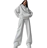 【Conception du produit】Veste à capuche sport pour femme avec fermeture éclair intégrale, cordon de serrage, deux poches pratiques des deux côtés, pantalon de jogging avec taille élastique, velours doux, qui vous rend confortable et attrayant.