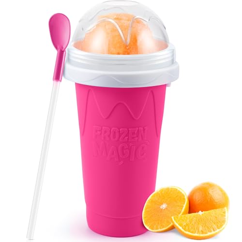 Tgosomt Slushie Maker Cups, Quick Magic Squeeze Slushy Cups, DIY Frozen Smoothies Cups, Juice Milk shake Yogurt Ice Cream Maker, Double Layers Cooling Cups, Cool Fun Gifts (Pink)