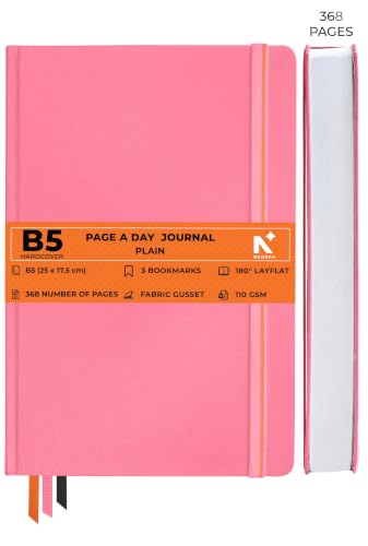 Image of NEORAH -B5 PLAIN| 368 Pages - 110 Gsm | PAGE A DAY JOURNAL (25x17.5 cm)-Hardcover Unruled Notebook |Back Pocket |3 Silk Book Mark - Completely HANDMADE for Journaling,Note Taking- PINK