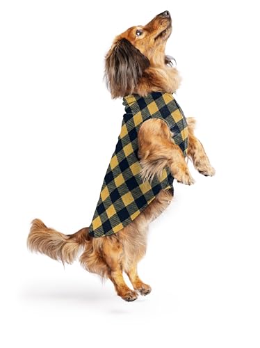 Image of Goldpaw Stretch Fleece Dog Sweater - with Spandex for 4-Way Stretch - Soft, Comfortable Dog Coat - Machine Washable - Made in the USA - Gold Buffalo Check - Size 12