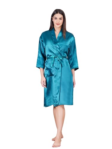 Image of Premium Satin Fullsleeve Bathrobe Solid Print Lightweight & Comfortable Loungewear Robe