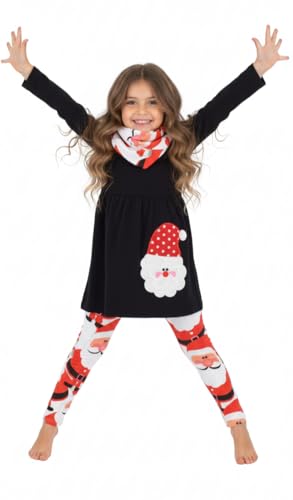 Image of Unique Baby Girls Kids Toddler 3pc Outfit Set Long Sleeve Stretch Tunic Top Leggings and Scarf