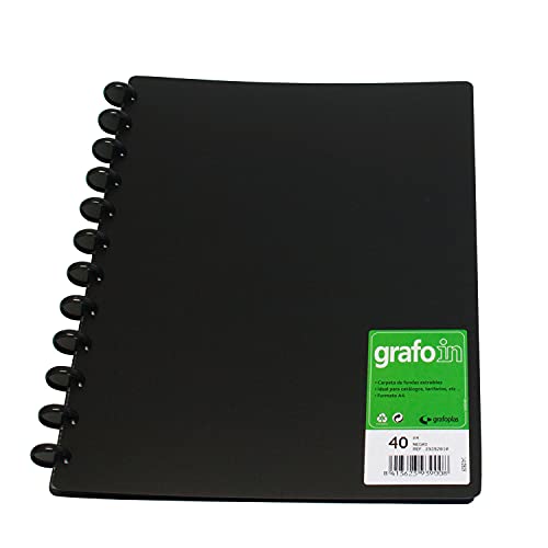 Grafoplas   Carpetas de Fundas Extraíbles, Grafo In, 40 Fundas, A4, Negro, Mecanismo de Discos.
