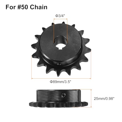 Image of uxcell #50 Chain Roller Sprocket B Type, 3 /4 inch Bore 16 Tooth Single Strand Chain Sprocket, Carbon Steel, Keyway with Set Screws