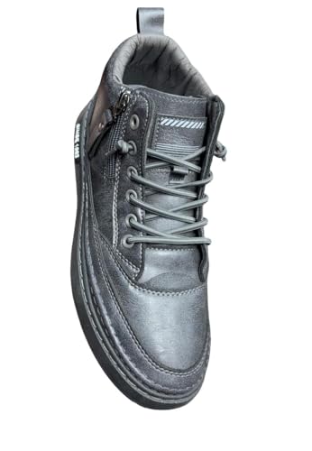 Image of High-Top Leather Sneakers, Lace-Up Casual Boots with Padded Collar, Herringbone Sole Pattern
