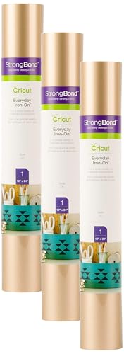 Image of Cricut Everyday Iron On - Gold, 3-Pack of 2ft Rolls (12 inchx24 inch), 6ft Total - HTV Heat Transfer Vinyl for Shirts, Apparel, Hats & More - Compatible with Maker & Explore Machines