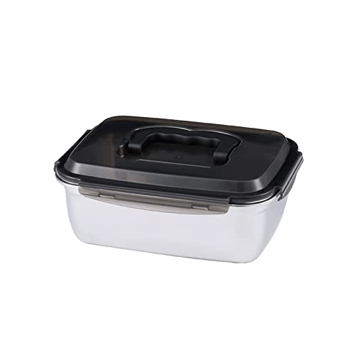 Recipiente de almacenamiento de alimentos de acero inoxidable, caja de almuerzo a prueba de fugas rectangulares apilable de gran capacidad de gran capacidad de refrigerador con mango ( Size : 3800ml ) Cover
