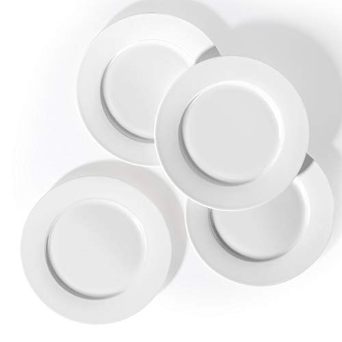 Artena Elegant Bright White Porcelain Dinner Plates Set of 4, 9 Inches Salad Plates Serving Plates for Restaurant, Kitchen and Family Party Use, Lunch Plates Microwave & Dishwasher Safe