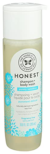 The Honest Company 2-in-1 Cleansing Shampoo + Body Wash | Gentle for Baby | Naturally Derived, Tear-free, Hypoallergenic | Fragrance Free Sensitive, 10 fl oz