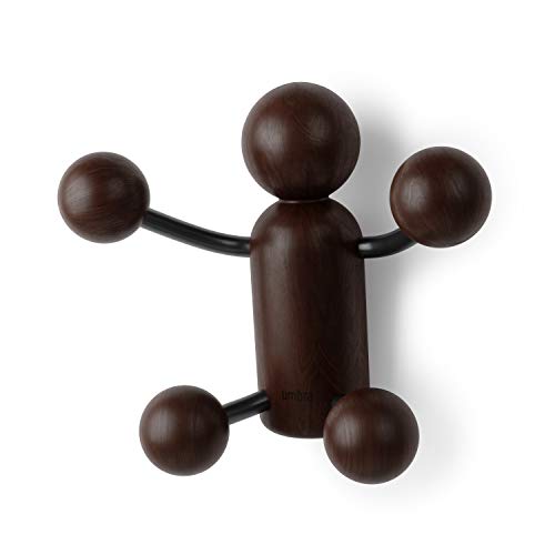 umbra フック 壁掛けフック ウォールフック 収納 玄関 寝室 タオル 帽子 ハット バッグ アンブラ ウッディ WOODY 21016844048 17×10×14cm ブラック×ウォルナットウッド