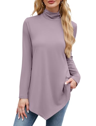 Image of JUSTFASHIONNOW Turtle Neck Shirts for Women Long Sleeve Fall Tunic Tops