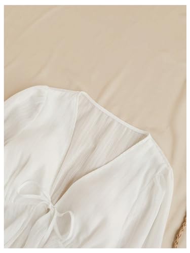 GORGLITTER Women's Tie Front Peplum Tops Blouse Dressy Casual Bow Long Sleeve Deep V Neck Shirts Crop Top Trendy 20253