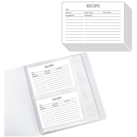 Recipe Cards and Recipe Card Protectors Set, 4x6 Inch Recipe Cards with Recipe Card Holder, 40 Count Double Sided Blank Recipe Cards, Recipe Book with Plastic Sleeves Cover