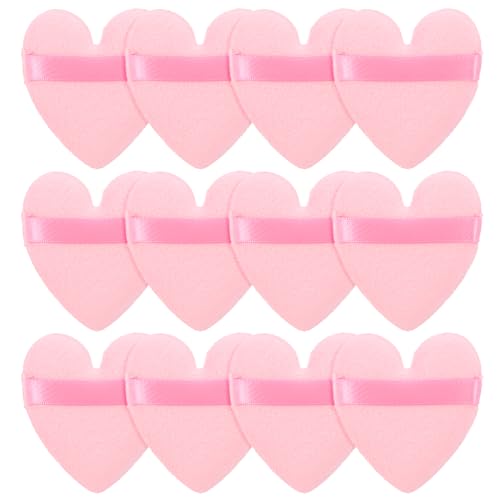Mabor Herzförmige Velours Puderquaste, 12 Stück Make Up Schwamm Wiederverwendbare Weiche Make Up Zubehör für Damen Rosa Puderquaste für Setting Powder in Standardgröße