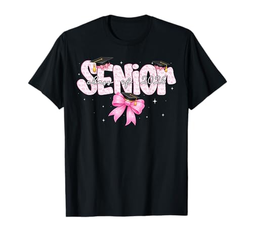 Senior Class of 2026 Pink Bow Graduation Boy Girl Student T-Shirt
