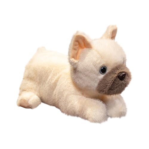 Image of French Bulldog Soft Toy, Lying Down Plush Dog, Realistic Soft Cuddly Dog Toy, Cuddly Puppy Stuffed Animal for Boys Girls (30x18cm/11.8x7.1'',White)