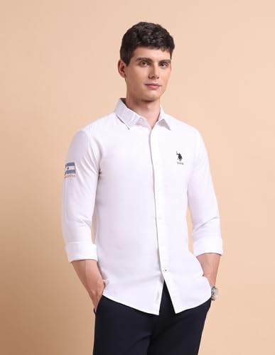 Image of U.S. POLO ASSN. Solid Tailored Fit Shirt for Men - 100% Cotton, Breathable & Comfortable, Full Sleeves Casual Shirt for Men