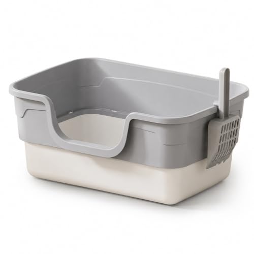 Arenero para gatos semicerrado extra grande gris de plástico con pala 2
