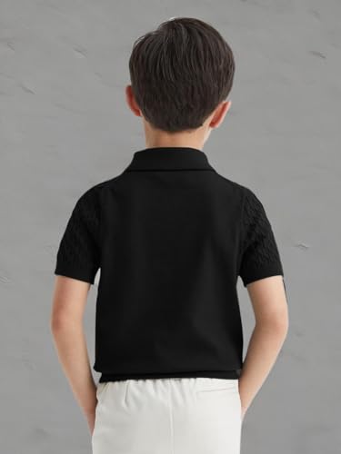 Image of Haloumoning Boys Cable Knit Polo Shirt Sweater Kids Short Sleeve Fashion Pullover T-Shirts Clothes 5-14 Years