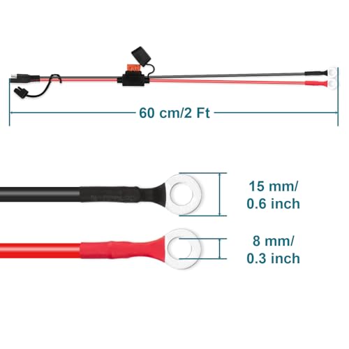 SAE Extension Cable, 2FT 10AWG SAE Battery Connector, Ring Terminal Harness Accessory Cable