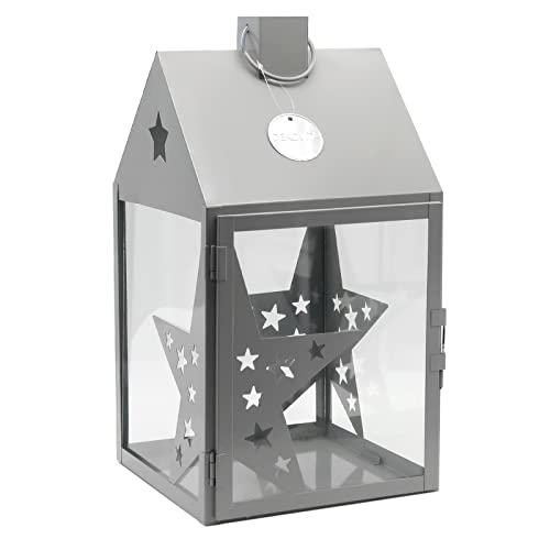 Dekovita 38cm metallo Lanterna Stelle Casa Luce - Lanterna da giardino con Finestre di Vetro - Lampada Deco