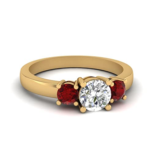 Image of 55Carat Choose Your Gemstone 3 Stone Round Diamond CZ Engagement Ring Yellow Gold Plated Round Shape 3 Stone Engagement Rings Minimal Modern Design Birthday Gift Wedding Gift US Size 4 to 12