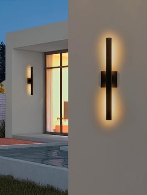 Modern Outdoor Wall Sconce LED, Large Porch Lights Wall Mount, 22 inch Up Down Exterior Light Fixture, 12W Black Outside Patio Lighting for House, Yard, 2 Packs