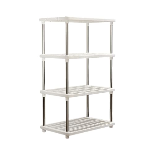 4-Tier Storage Shelves, Compact and Sturdy Plastic Shelving