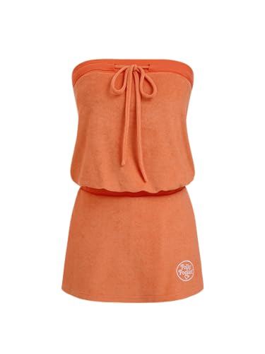 CIDER X Polly Pocket - Orange Terry Cloth Tube Top Dress Cover-Up with Tie Detail and Embroidered Logo