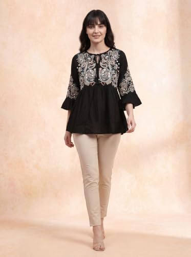 Image of Bee M Pee Designer Women's Short Kurti Navy Embroidered Viscose Rayon Tunic Tops