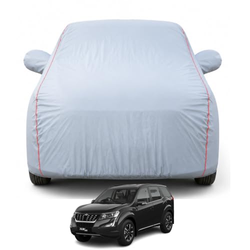 Image of Premium Car Cover for XUV 500 Model | Waterproof, UV & Dust Protection | Mirror & Antenna Pocket | Triple Stitched, Soft Inner Lining, Belt & Buckle (Dark Grey)