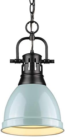 Golden Lighting 3602-S BLK-SF Duncan Pendant, Matte Black with Seafoam Shade