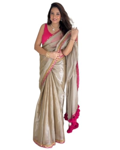 Image of Sidhidata Women's Soft Organza Silk Saree With Embroidered Lace Boarder & Jhumka With Unstitched Blouse Piece (Palak)