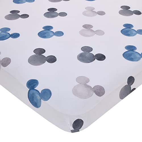 Image of Disney Mickey Mouse - Black, White and Blue Watercolor Mickey Ears Nursery Fitted Polyester Mini Crib Sheet