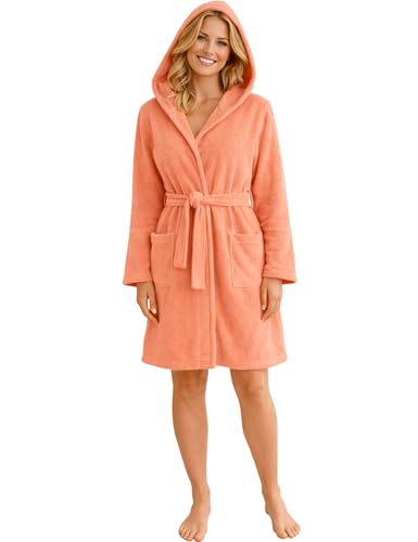 Morgenstern Albornoz Mujer de Rizo Ligero y Fino 100% Algodón Corto con Capucha Oeko-Tex Standard Ela M Rosa Salmón