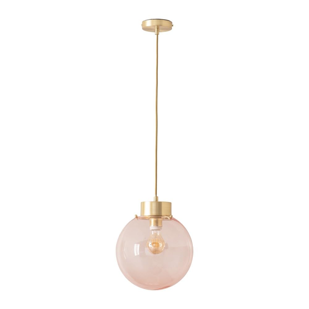 Valuelights Unisex Pale Pink Frenchie Pink Glass Globe Brushed Gold Capped Ceiling Pendant Light In