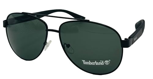 Timberland Shiny Black Mens Metal Aviator Sunglass, Green Lens TB7258. 1N