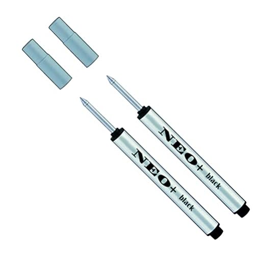 NEO+ Recambios para mini bolígrafo Rollerball, juego de 2 en tinta negra
