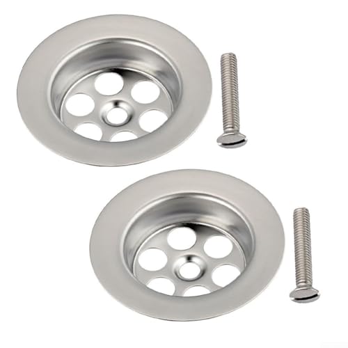 2 tapones para bañera de repuesto, desagüe con tornillo, colador de desagüe de acero inoxidable, 70 mm, plateado, para bañera, lavabo, ducha, fácil instalación