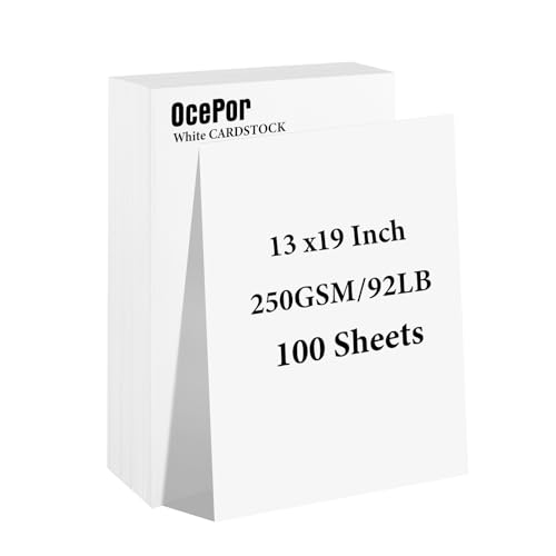 OcePor 100 Sheets White Cardstock 13” x 19”, 92lb/250gsm Black Card Stock, Thick Card Stock Paper, Heavy Cardstock Paper for Printer, Resume, Scrapbooks, Art, Crafts, Business Cards