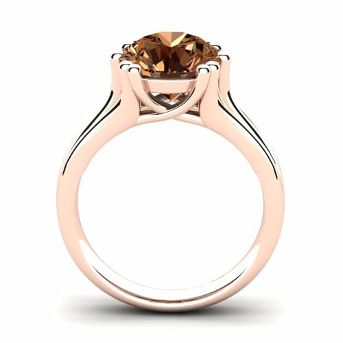 AARK & CO 4.00Ct Round Cut Brown Diamond Solitaire Woman's Engagement Ring 14K White Gold Finish3