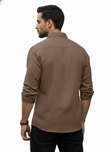 Image of Men's Solid Linen Cotton Shirt | Casual Style | Plain Design | Full Sleeve | Summer Regular Fit | Stylish Shirt for Men | Formal Wear